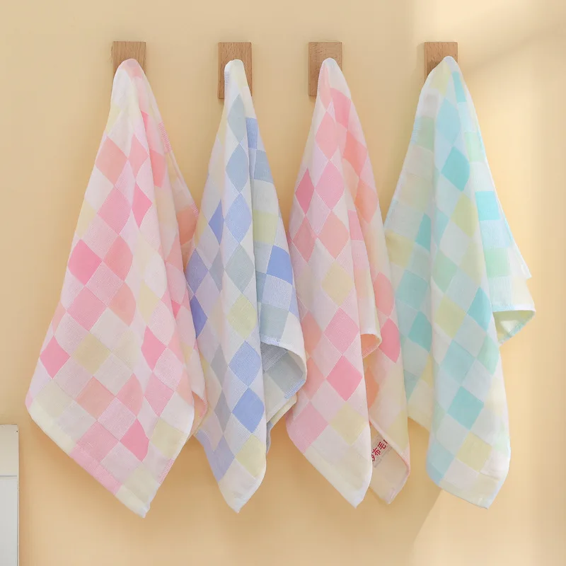 100% Cotton Gauze Face Towel – Universal Facial Cleansing Cloth with Colorful Grid Pattern, Gift Item, 35 × 75 Cm