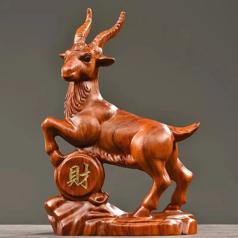

Huali Wood Carved Sheep Fortune Decoration Carved Redwood Crafts Office Living Room Home Gift for Friends