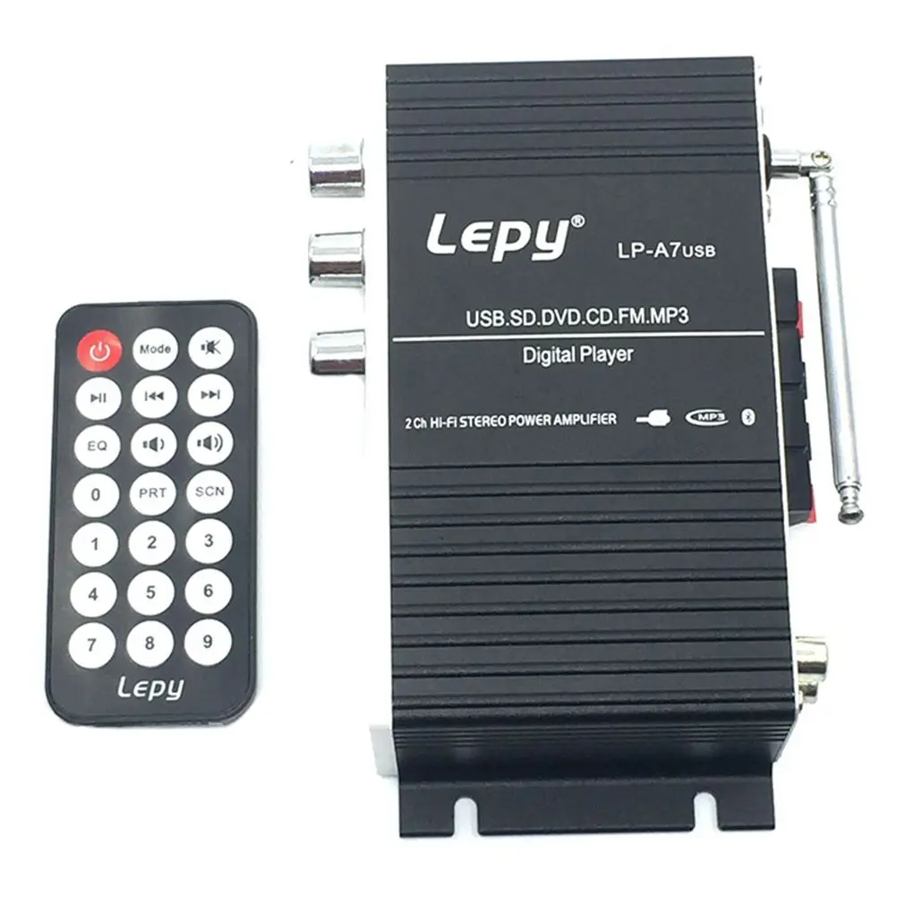 Lepy A7 USB Mini süper bas Stereo araba amplifikatör 2 kanal USB DVD CD FM MP3 Audio Player araba ev Amp USB sürücüsü