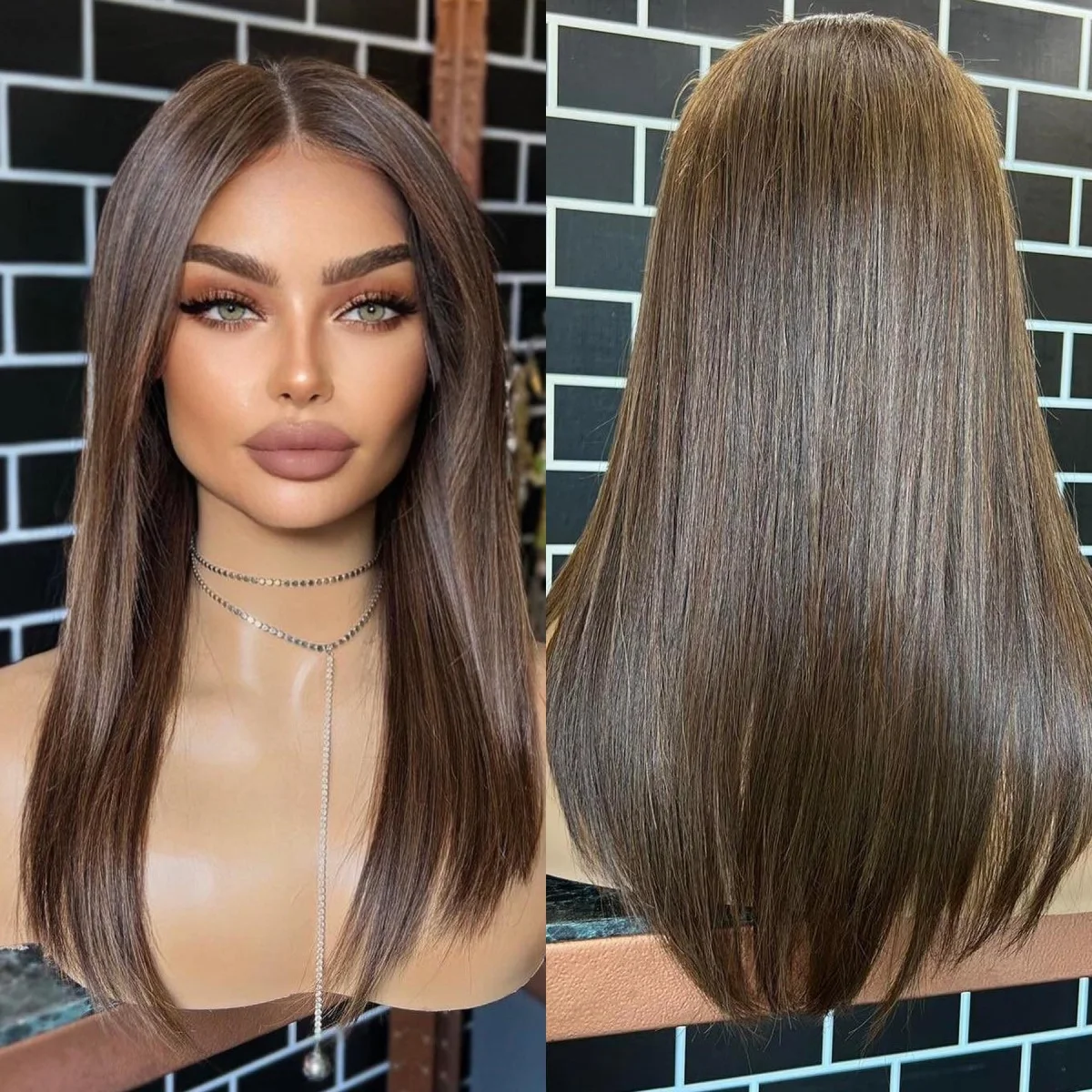 

Темно-русый женский парик, длинный прямой слой, синтетические парики с кружевом спереди, женский парик для косплея, высокое качество, повседневное использование