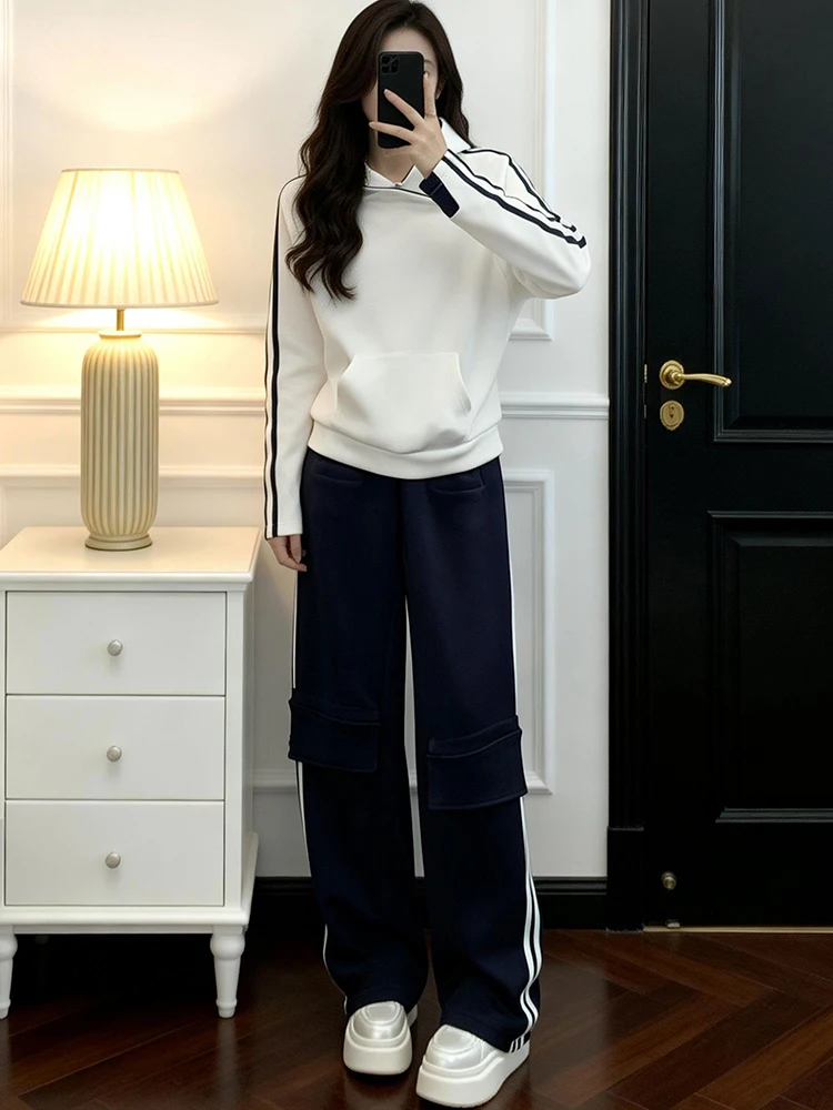 

Casual Sportswear Set Women's Spring 2026 Faion Trend Hoodie Wide Leg Pants Two Piece Set Breathable Cotton Comfortable