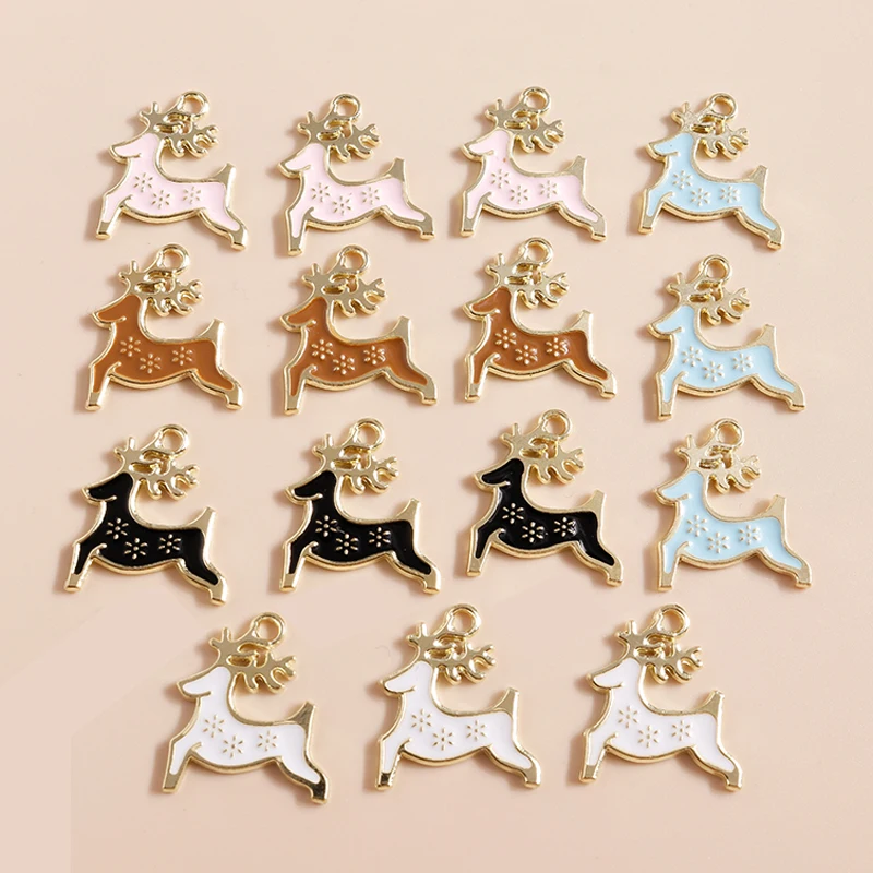 20pcs 18x20mm Cartoon Animal Charms Enamel Deer Charms Pendants for Making Drop Earrings Necklaces DIY Crafts Jewelry Findings