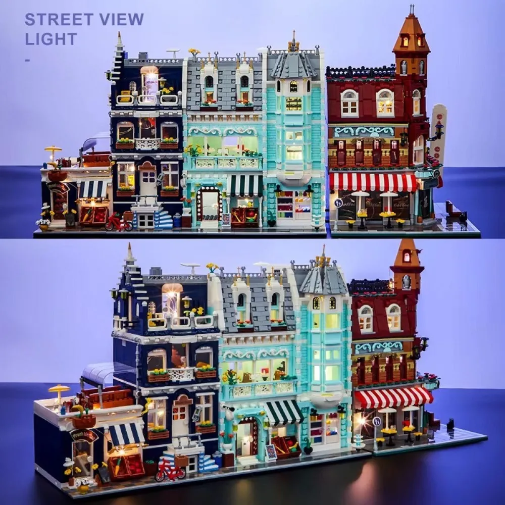 

Toys MOC City Corner Coffee Shop Architecture Style Street View Micro Building Blocks for Children Construction Bricks