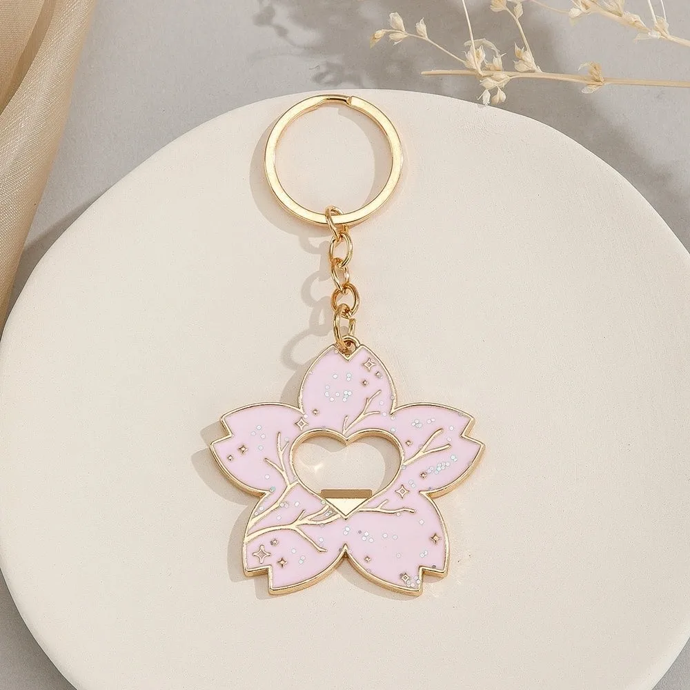 Luxury Pink Sakura Metal Keychain Metal Portable Bottle Opener Keychain Multifunctional Bag Pendant Gifts
