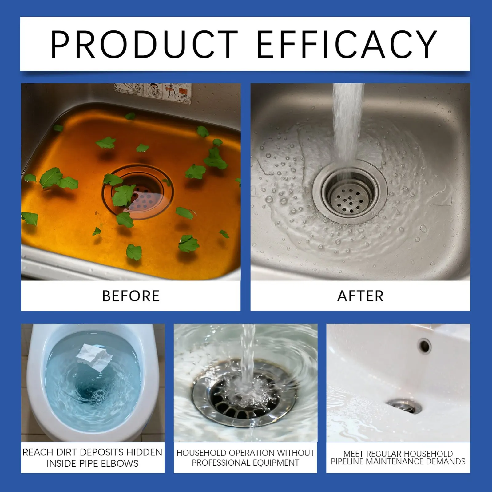Drain Clog Remover Liquid Powerful Pipe Cleaner for Kitchen Sink Bathroom Toilet Grease Hair Dissolving Safe PVC Metal