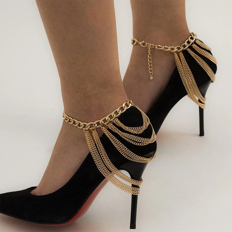 Mode Multilayer Kette High Heel Schuh Einfache Fuß Knöchel Strand Schmuck Fuß Armband Für Frauen Mädchen Fußkettchen Geschenk