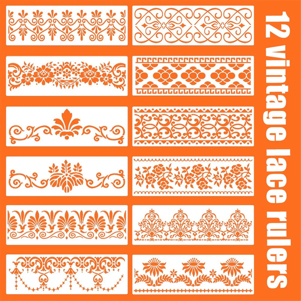 12Pcs Flower Border Stencils Mandala Stencils Reusable Cut Painting Templates for DIY Craft Stencils, 12 x 3.9 Inch