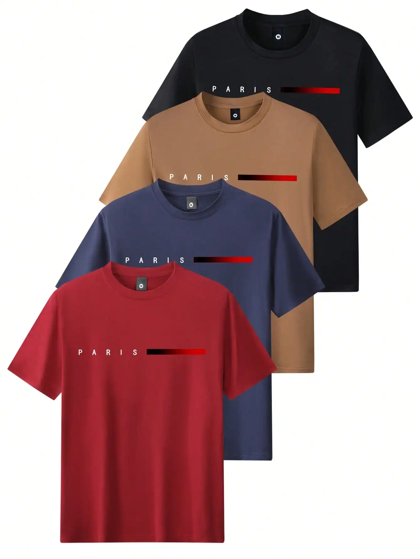 

Набор из 4 мужских легких футболок с коротким рукавом и принтом, стандартный крой - для повседневной носки и активного отдыха