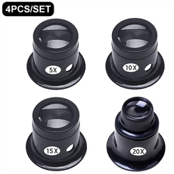 4pcs/set Eye Loupe Magnifiers 5x/10/15x/20x Watch Repair Tool Kit Jewelry Loupe Eyepiece Magnifiying Glass Watchmaker Tools