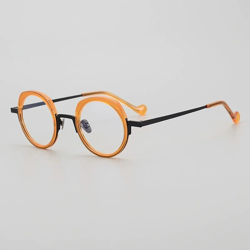 Belight شكل اللؤلؤ البصري خلات ملونة مصنوعة يدويًا مع إطار نظارات ريترو من التيتانيوم عدسة طبية C103