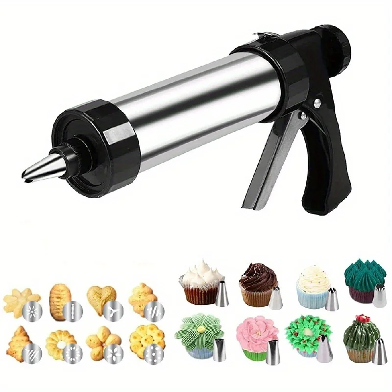 Cookie Press Sets With 8 Cookie Press Molds & 8 Pastry Piping Nozzles Cake Decorator Sets Cookies Makey Press Toy