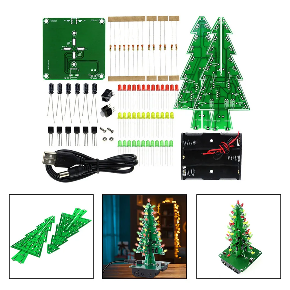 Kit de soudure d'arbre de Noël 3D, kit électronique bricolage, projet scientifique PCB LED, panneau PCB LED clignotant coloré, décor de Noël