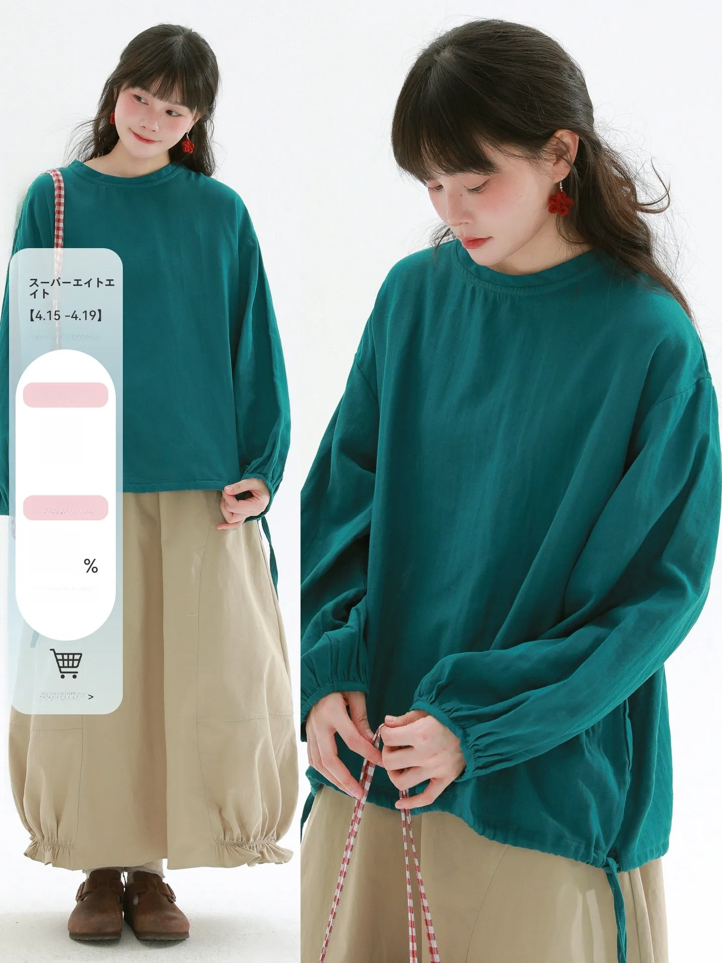 

Rare round Ne Dstring irt Loose Comfortable Long Sve Women's Casual Sle Cotton Pure Spring Faion Top