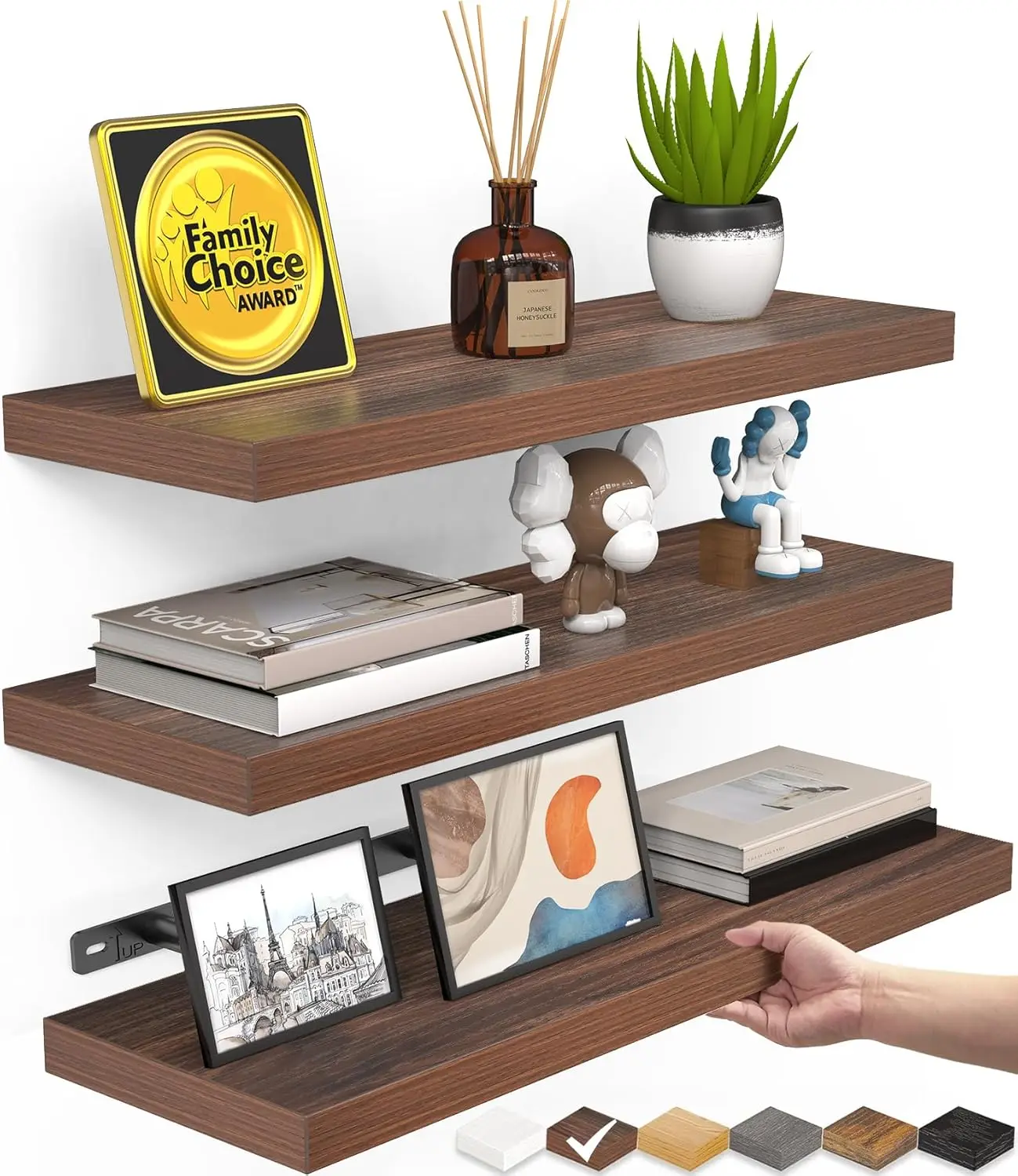 

Floating Shelves for Wall, Set of 3, Wall Mounted Rustic Wood Shelves for Bathroom, Bedroom, Living Room, Kitchen, Smal