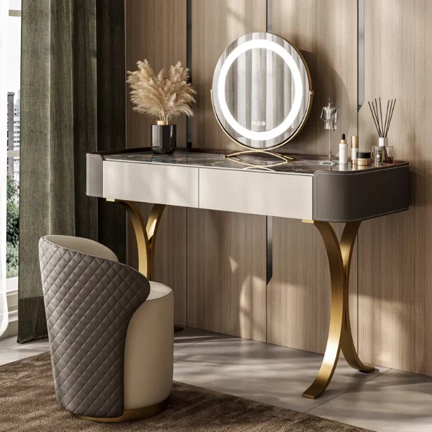 Italian Light Luxury Slate Small Bedroom Dresser Storage Cabinet Makeup Table All In One