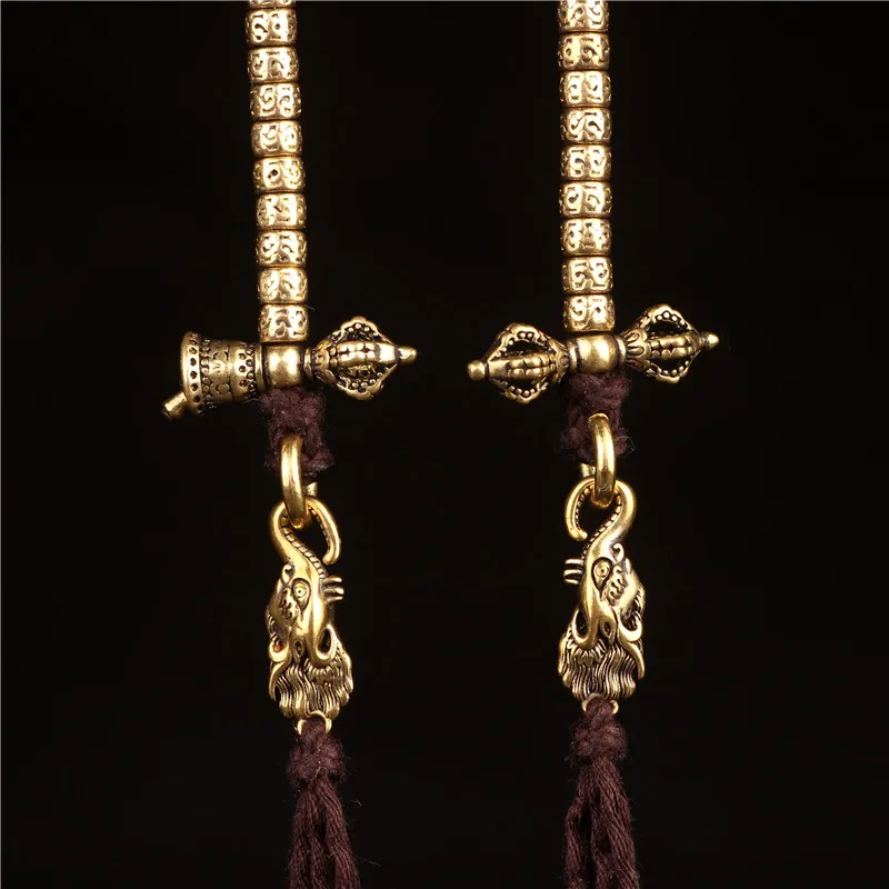 Original Tibetan Brass Makara Ghanta Dorje Counter Side Hanging Pendant for Buddhist Mala Creative DIY Handmade Best Accessory