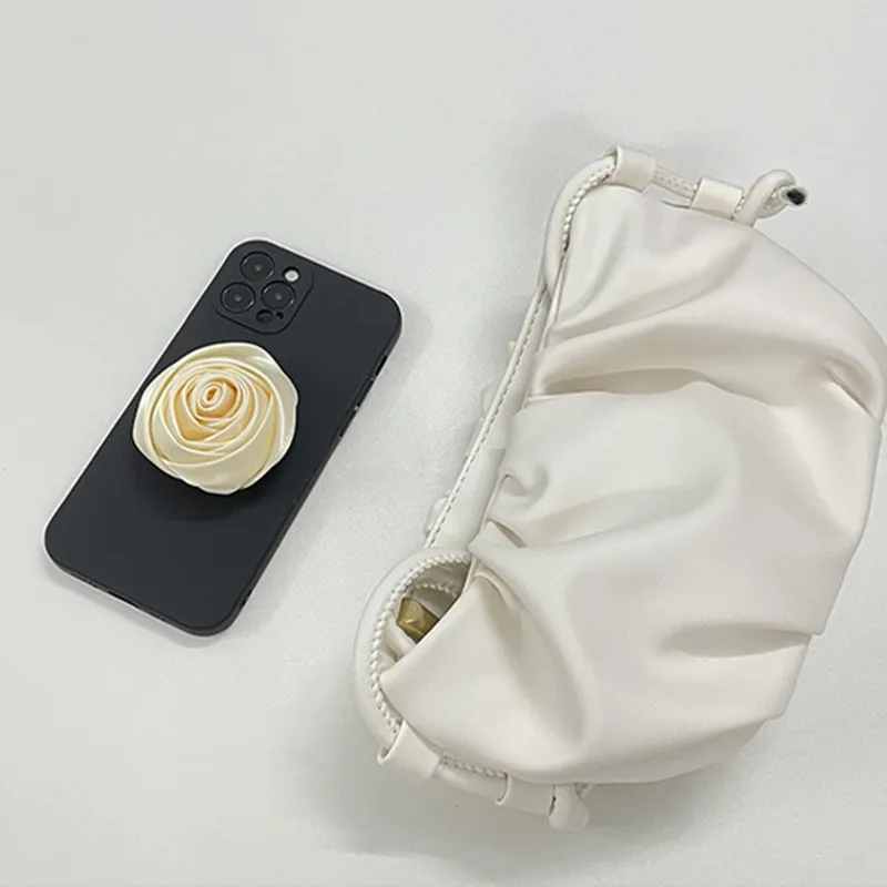 Fabric Rose Flower Holder Phone Case For iPhone17 Air 16 15 14 13 12 11Pro Xsmax 78Plus XR SE2/3 Full Cover Skinny Protection