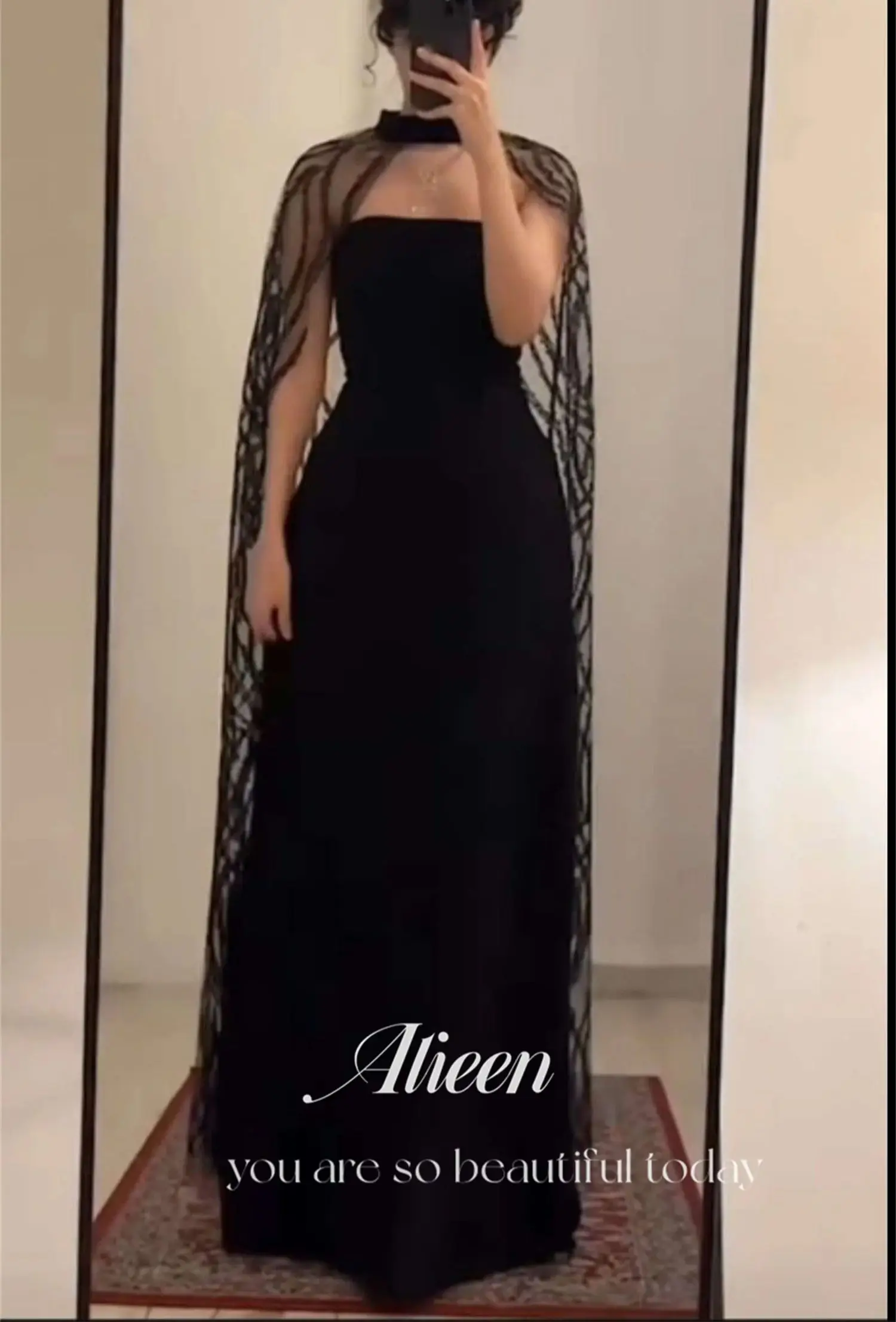 Aileen Black Saudi Arabia Shawl A-line Elegant Evening Dresses for Women Luxury Prom Dress 2024 Ball Gowns Party