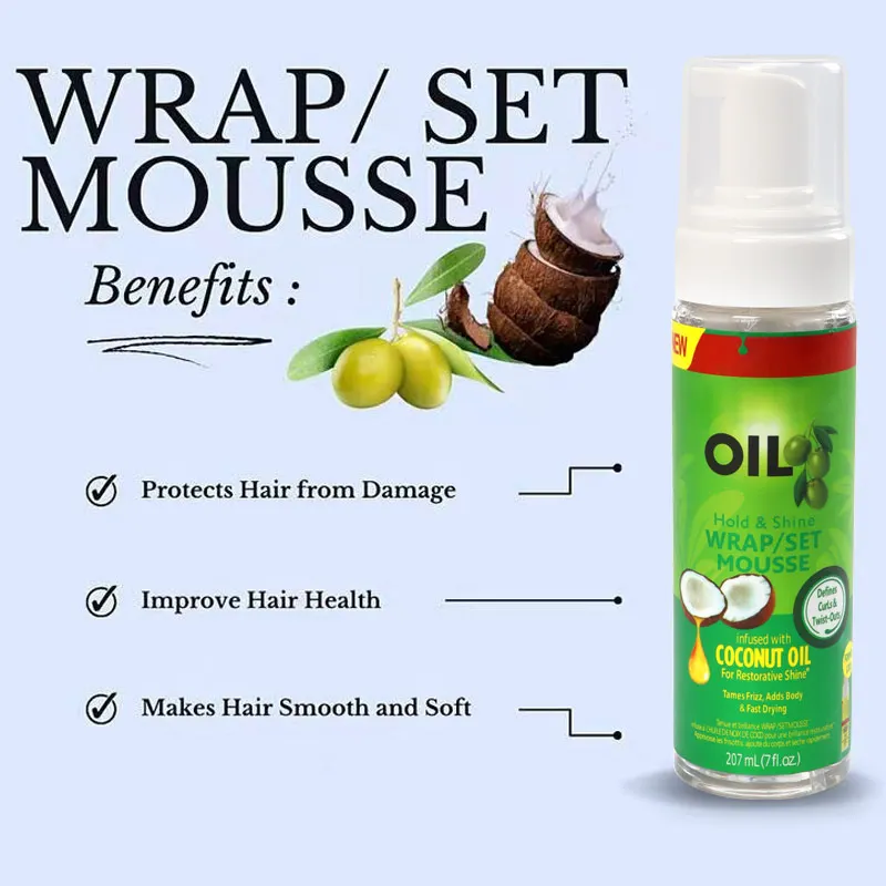 Bouncy Curls Hold Foam Mousse Set Good Smell Olive Oil Foam Wrap Mousse For African American Hair Wigs Long Last Wrap Set Mousse