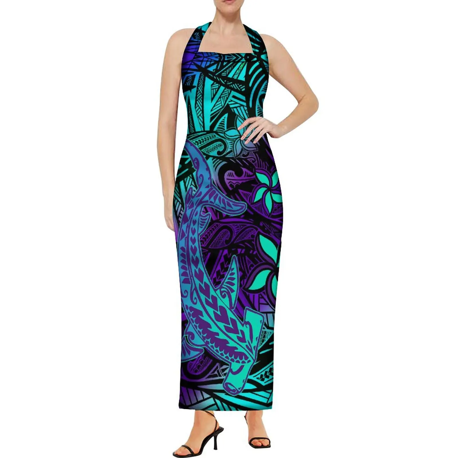 Hawaii Custom Women'S Polynesian Art Print Women'S New Halter Dress Samoa Club 2024 New Summer Women'S Dress