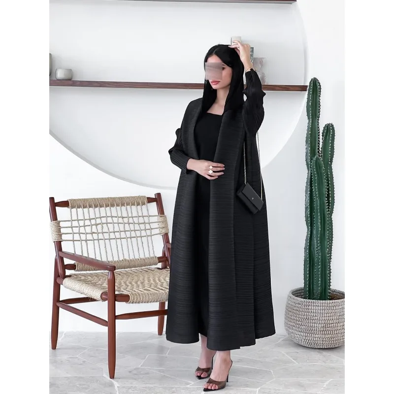 Abaya Robe with Miyake Pleats Women's Middle Eastern Long-Sleeve Cardigan Conservative Prayer Attire Europe plus size clothes