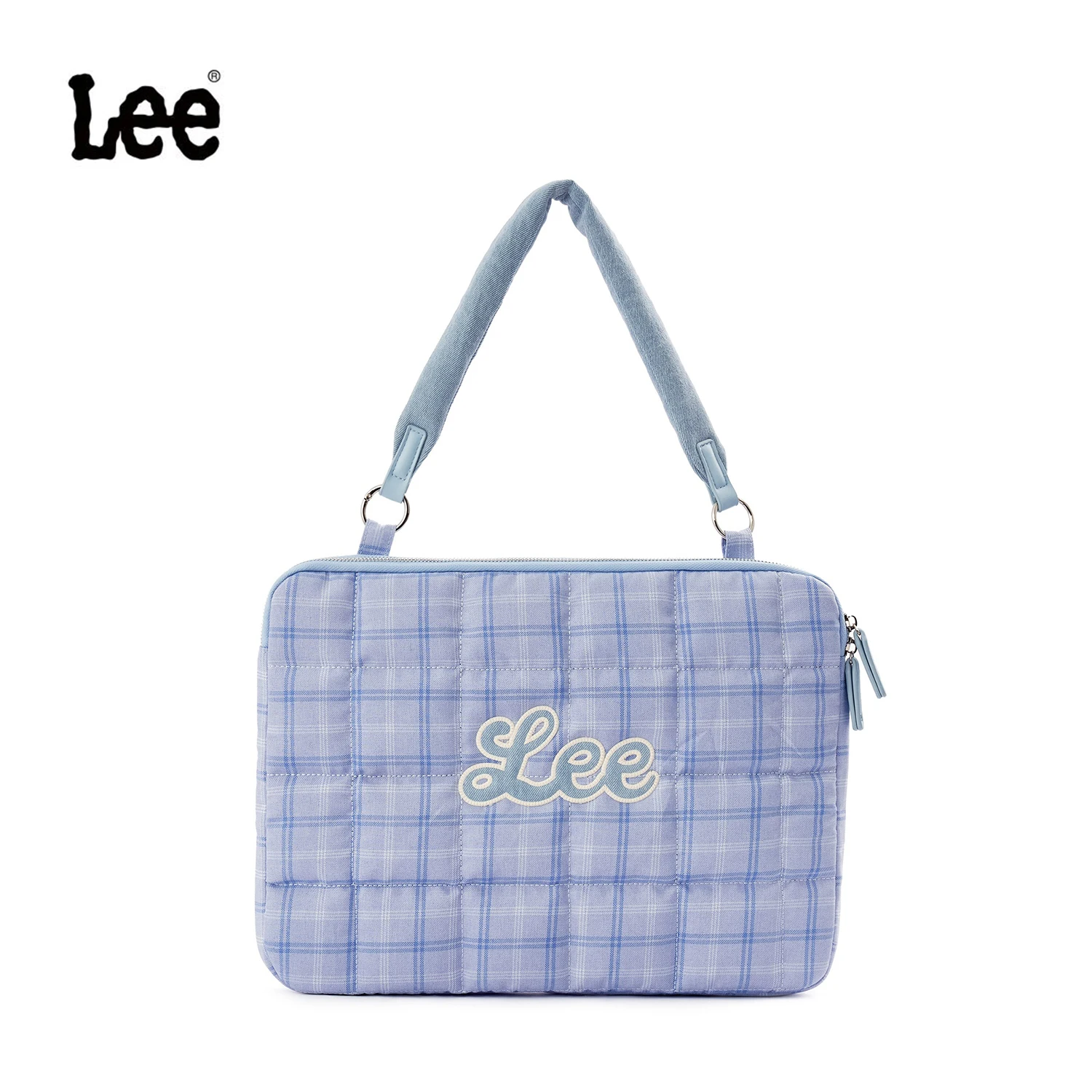 LEE, bolso para portátil universitario para mujer, elegante bolso para ordenador, bolso de hombro de gran capacidad, bolso clásico a cuadros de mezclilla mixta para ordenador portátil