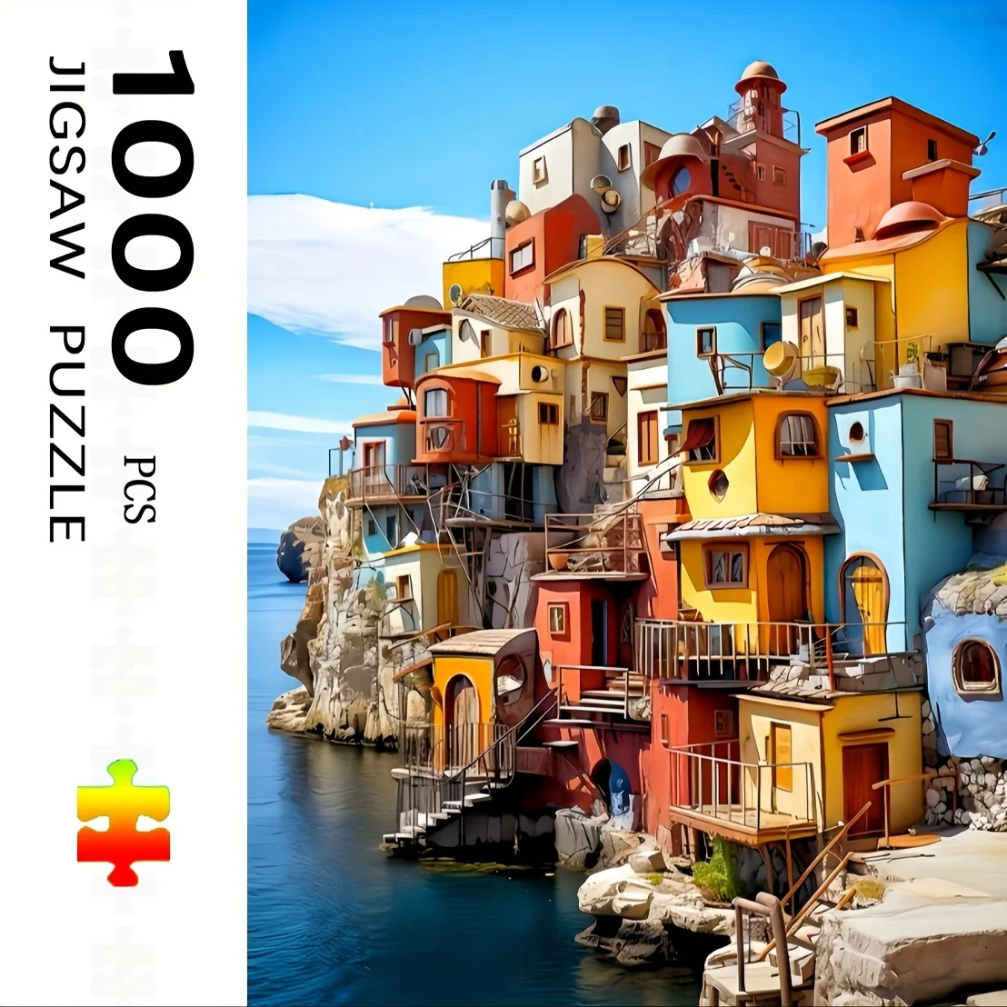 Colorful Cliffside Town Art Jigsaw Puzzle Adult Vibrant Theme Intellectual Game Home Leisure Decorative Puzzle Toy