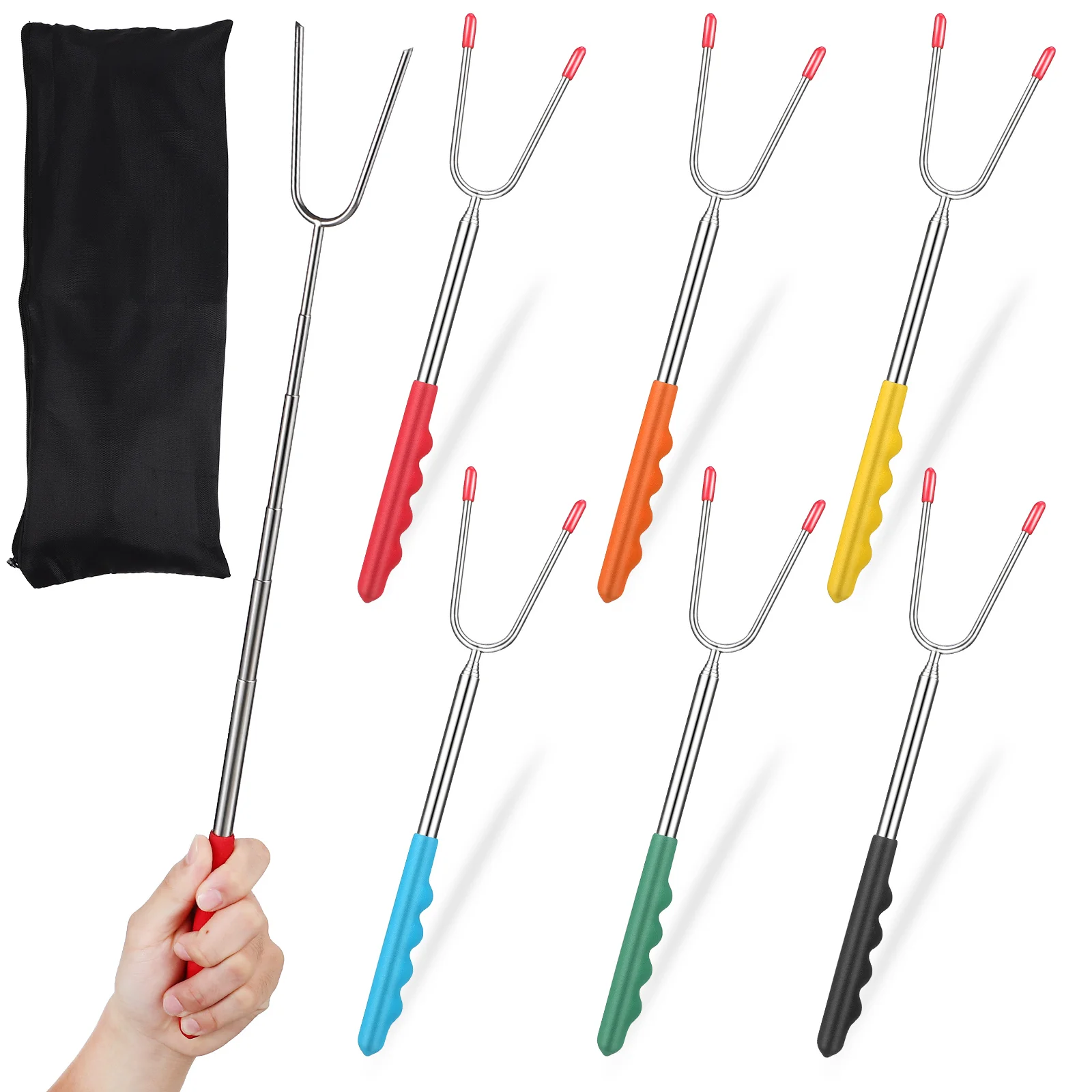 

12 Pcs Barbecue Fork Campfire Forks Telescopic BBQ Telescoping Stainless Steel Wooden Handle Bonfire Grill