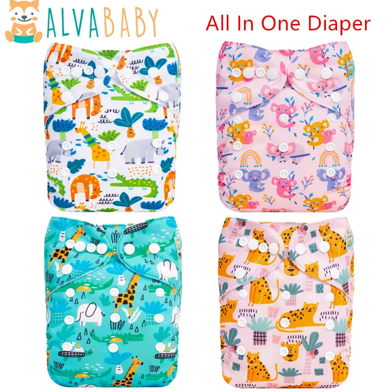 U Pick ALVABABY AIO Diaper All in one Diaper Sewn-in 1pc 4-layer Bamboo Insert Reusable Baby Cloth Diaper