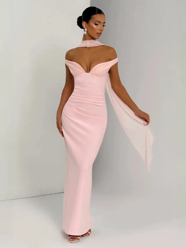 Absobe Avond Tank Maxi Jurk Dames Sexy V-hals Off Schouder Sjaal Lint Backless Uitgesneden Slanke Bodycon Split Jurk Partywear