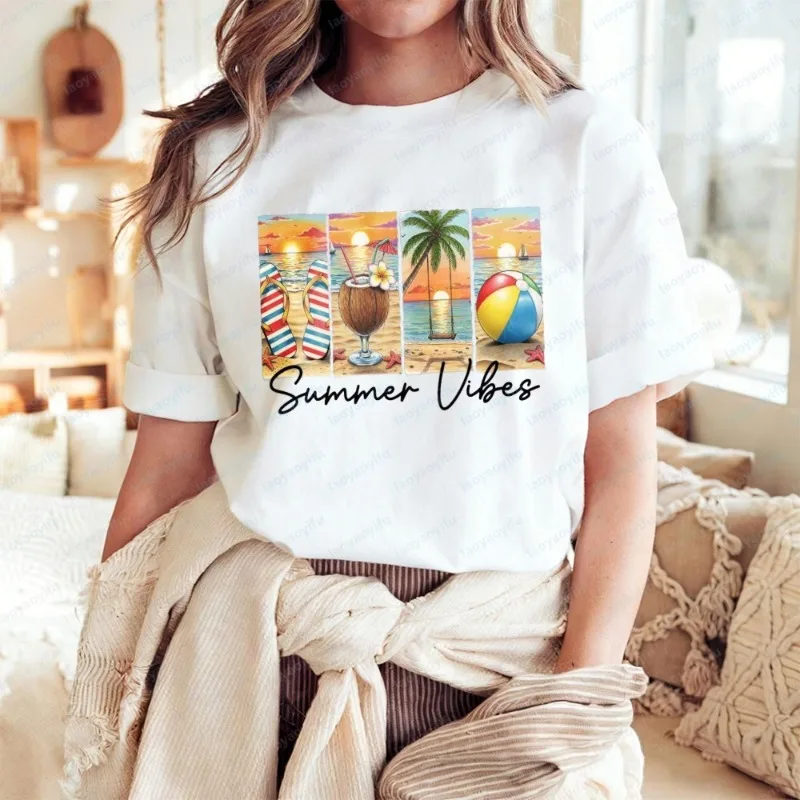 Summer-Beach-Sunset-Vibes-Shirt-Tropical-Coastal-Vacation-Tee-Palm-Tree-Cocktail-Ball-Holiday-Trip-Tops-Trend-Clothes-for-Women