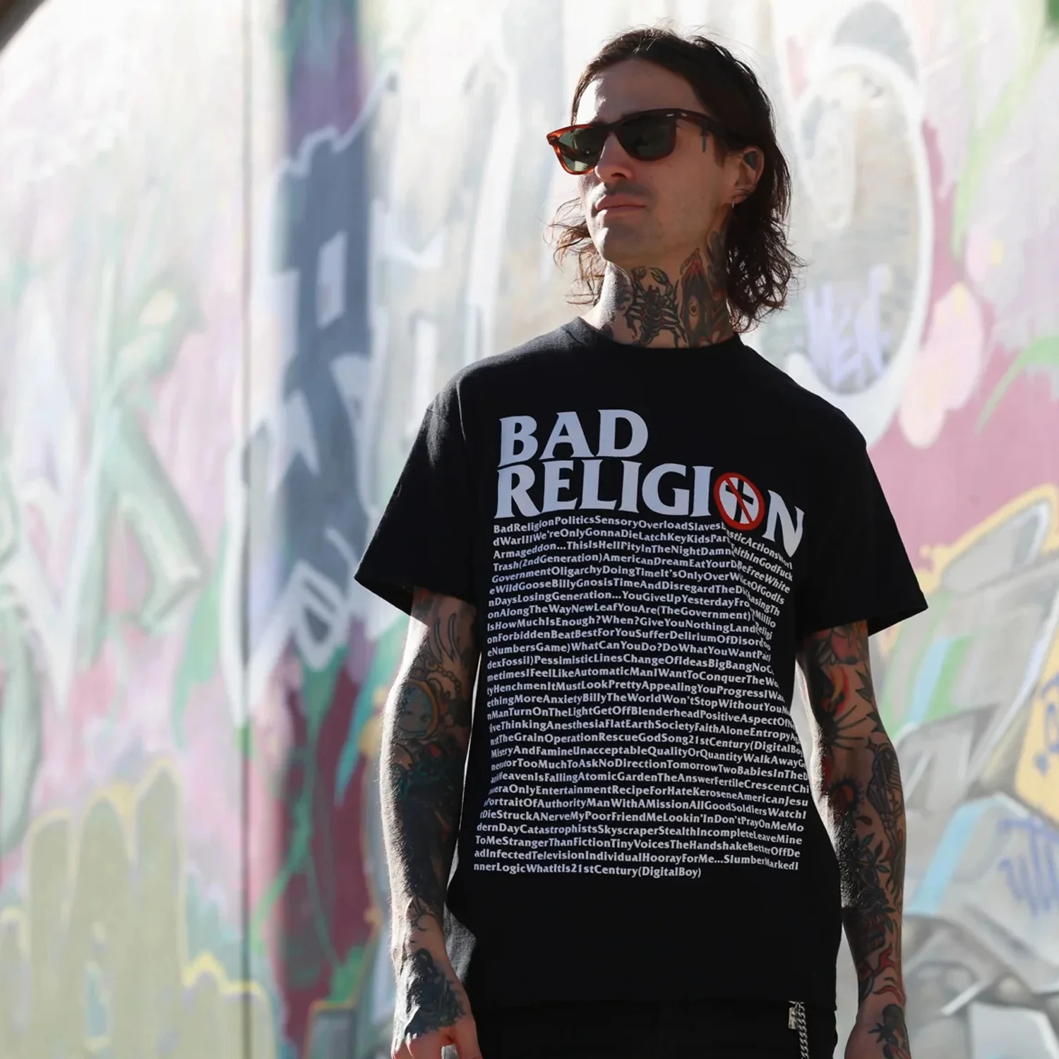 Camiseta Bad Religion Tour Cotton No Control Album, Camiseta Masculina Estilo Streetwear, Camiseta de Manga Curta para Mulheres, Preta