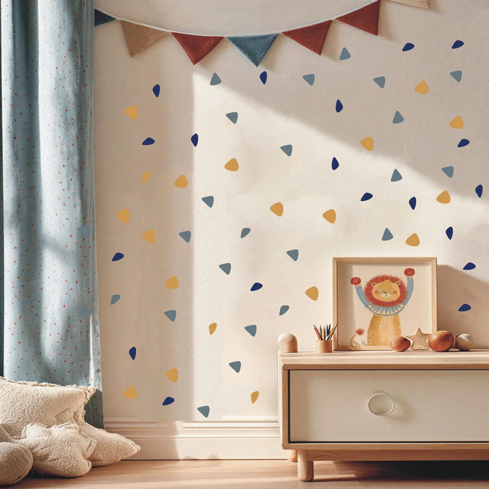 Colorful Terrazzo Pattern Dots Wall Stickers, Nordic Abstract Geometric Triangle Stone Chips Wall Decals for Living Room Bedroom