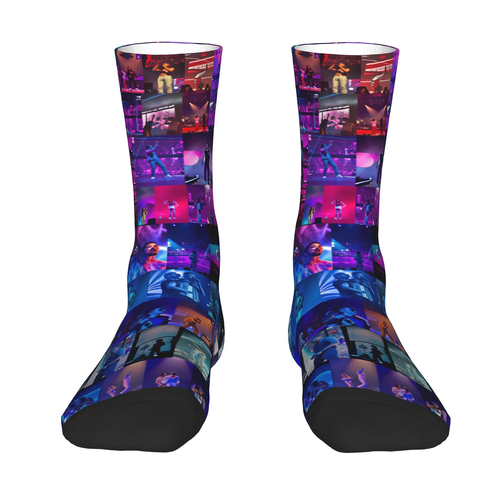 P-PNL Collage Le Monde Chico Men's Crew Socks Unisex Cute 3D Printed French Rapper Mushic Dress Socks