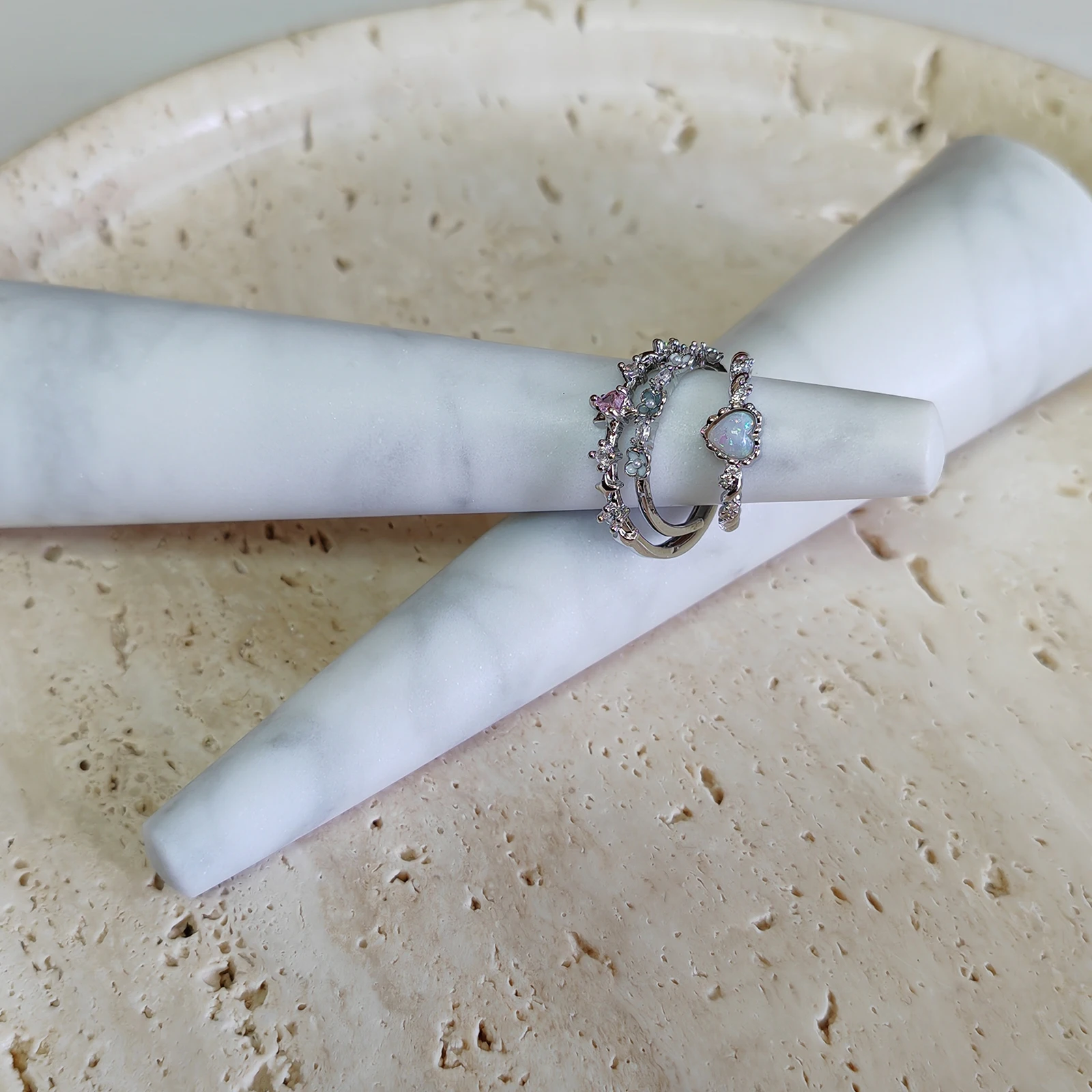 Elegant White Natural Marble Ring Cone Minimalist White Marble Holder for Wedding Bands, Engagement Rings & Jewelry Display