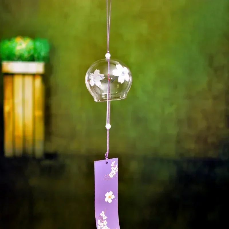 1PC Japanese Wind Bell Japan Wind Chimes Handmade Glass Furin Home Decors Spa Kitchen Office Decor Sakura Cherry Blossom Pattern