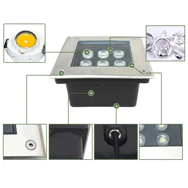 Guangda Store LED Square Buried Light Outdoor Waterproof Embedded Spotlight Square Colorful Park Courtyard Floor Light