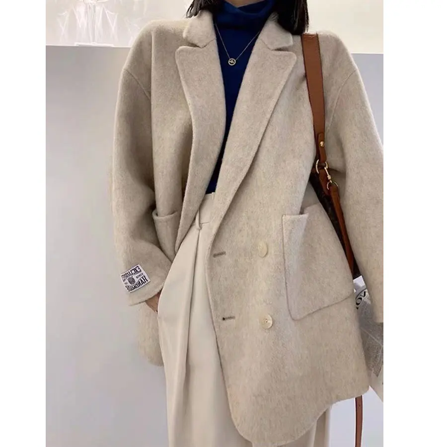 

Осень 2024, женское шерстяное пальто с отложным воротником, пальто обычной длины, женский зимний пиджак, одежда, пальто, новые топы