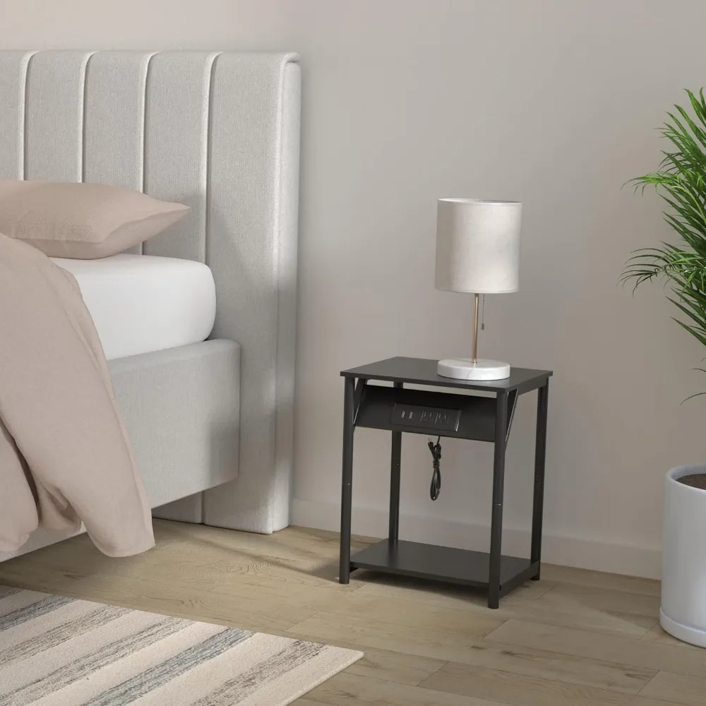 End Table with Charging Station, Set of 2, Small Side Tables for Living Room, Bedroom, Nightstand with Outlets and USB Ports