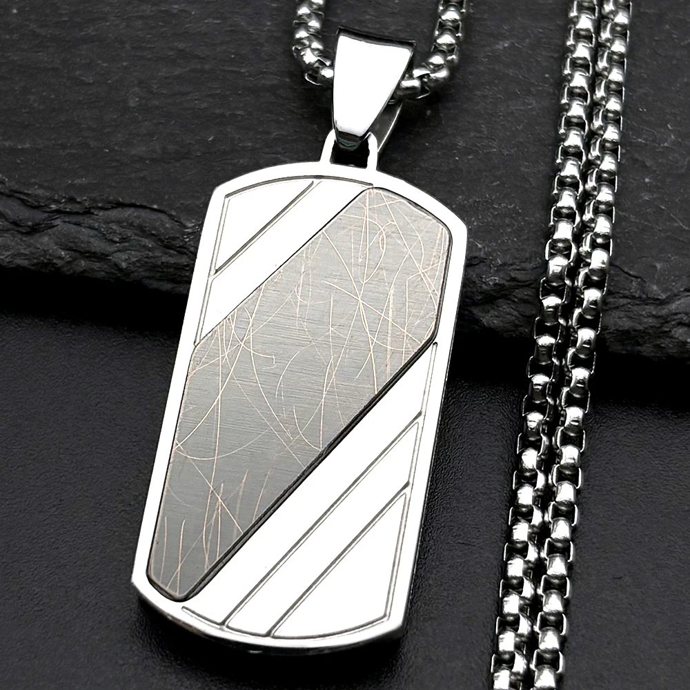 

Stylish Dog Tag Pendant Necklaces Men Boy Stainless Steel Silver Color Square Shape Hiphop Punk Male Chain Jewelry Father Gifts