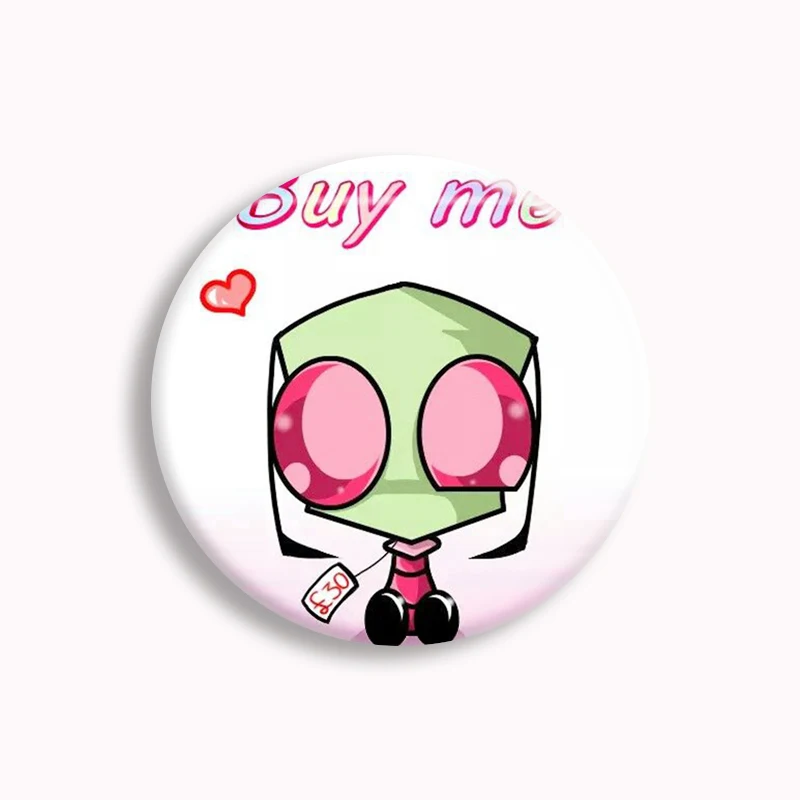 Alien ET Green Invader ZIM Cartoon Button Pin GIR Dog Kawaii Anime Brooch Badge Bag Coat Decor Fans Collect Friend Gift