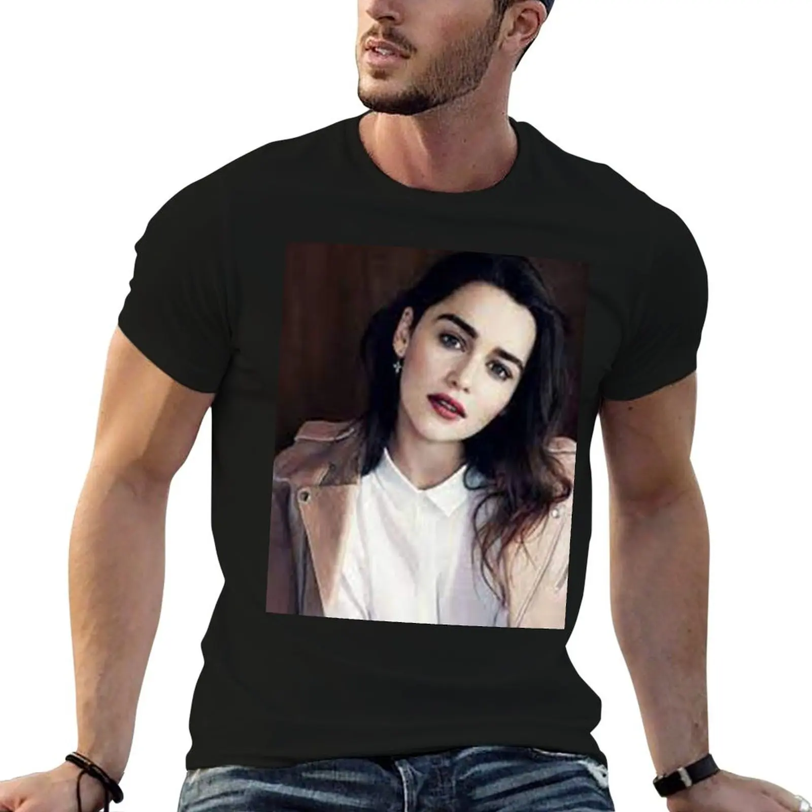 에밀리아 클라크 티셔츠 티셔츠 맞춤형 남성 티셔츠 코튼 100% 티셔츠 남성용 일반 티셔츠