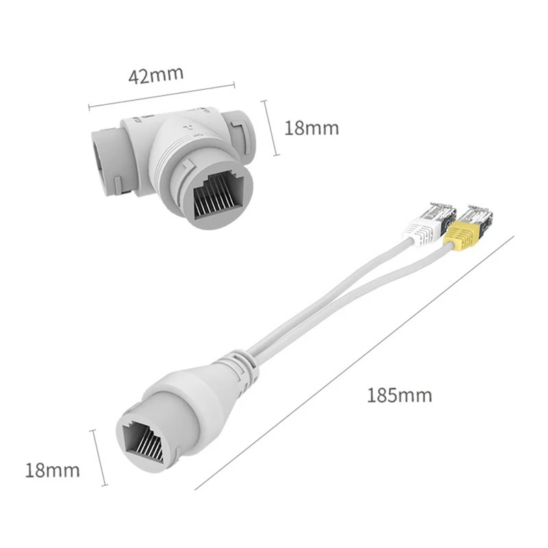 1Set 2-In-1 POE Camera Simplified Cable Connector Splitter Cable Connector Three-Way RJ45 Head POE Camera Install Adapter