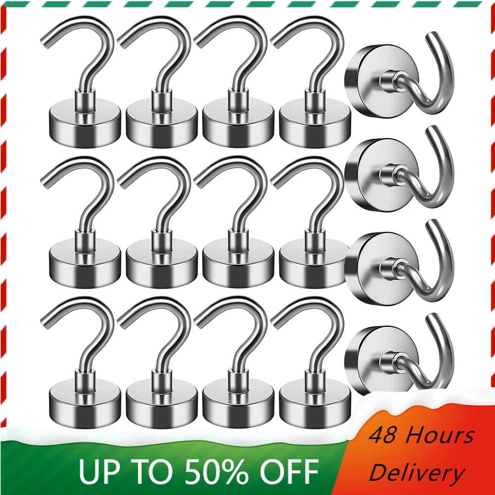 

8-30 Pcs 16mm Strong Magnetic Hooks Heavy Duty Wall Hooks Hanger Super Strong Neodymium Magnet Hooks For Home Kitchen Coat Cup