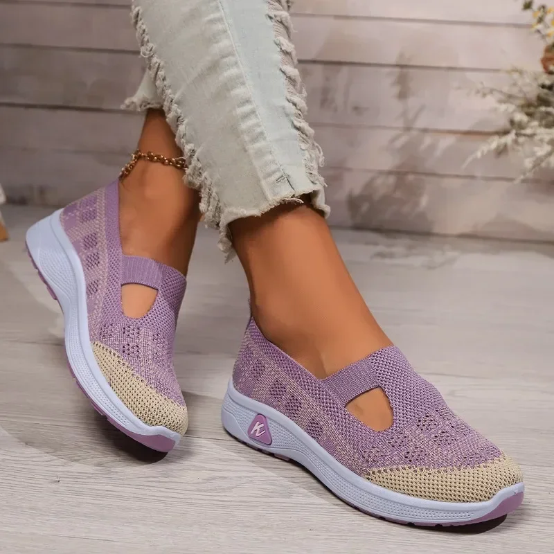 2024 New Women's Shoes Fashionable Color Matching Temperament Women's Shoes Summer Breathable and Comfortable Shoes Plaid Mesh