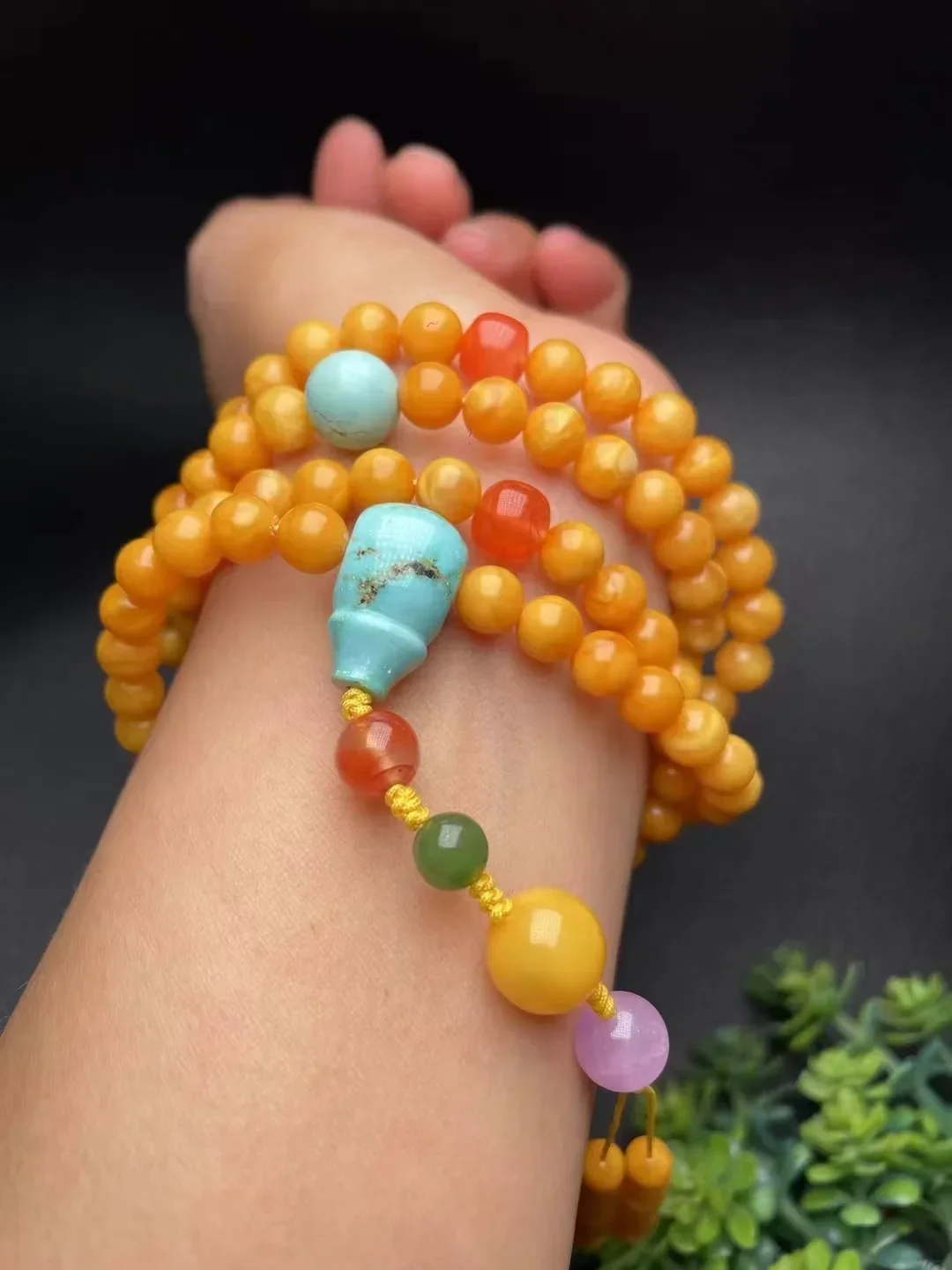 New arrival natural yellow beeswax amber bracelet Barrel beads smooth round loose fine jewelry Sweater chain Multi loop bracelet