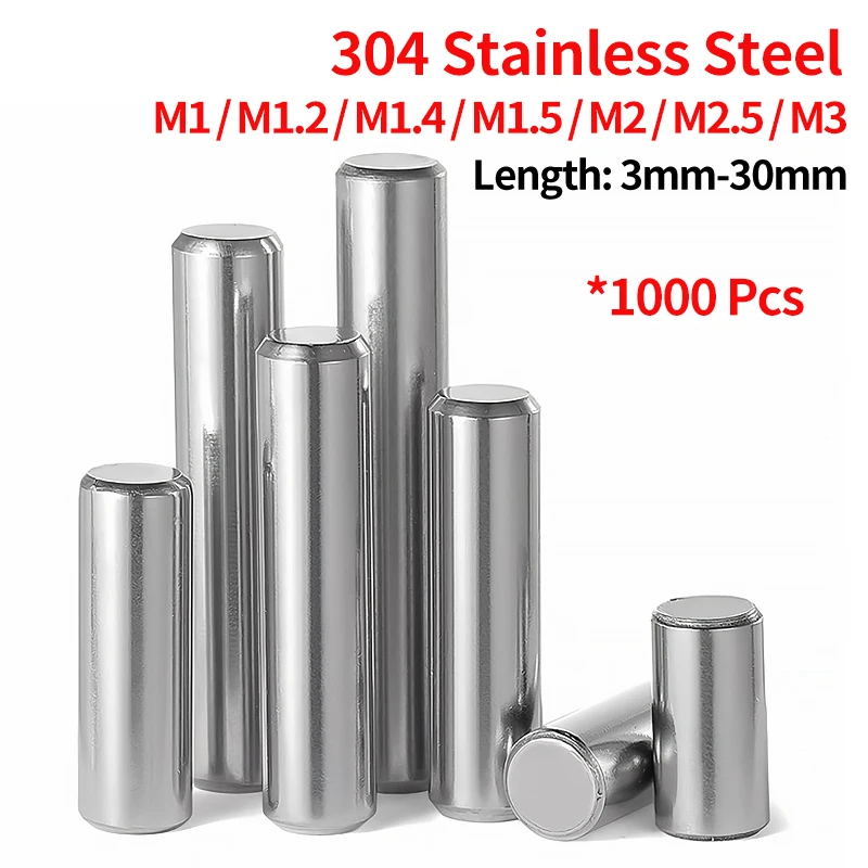 

1000PCS 304 Stainless Steel Pin Double Chamfered Flat Head Cylindrical Pin Solid Locating Fixed Dowel Pin M1 M1.5 M2 M3 φ3-30MM