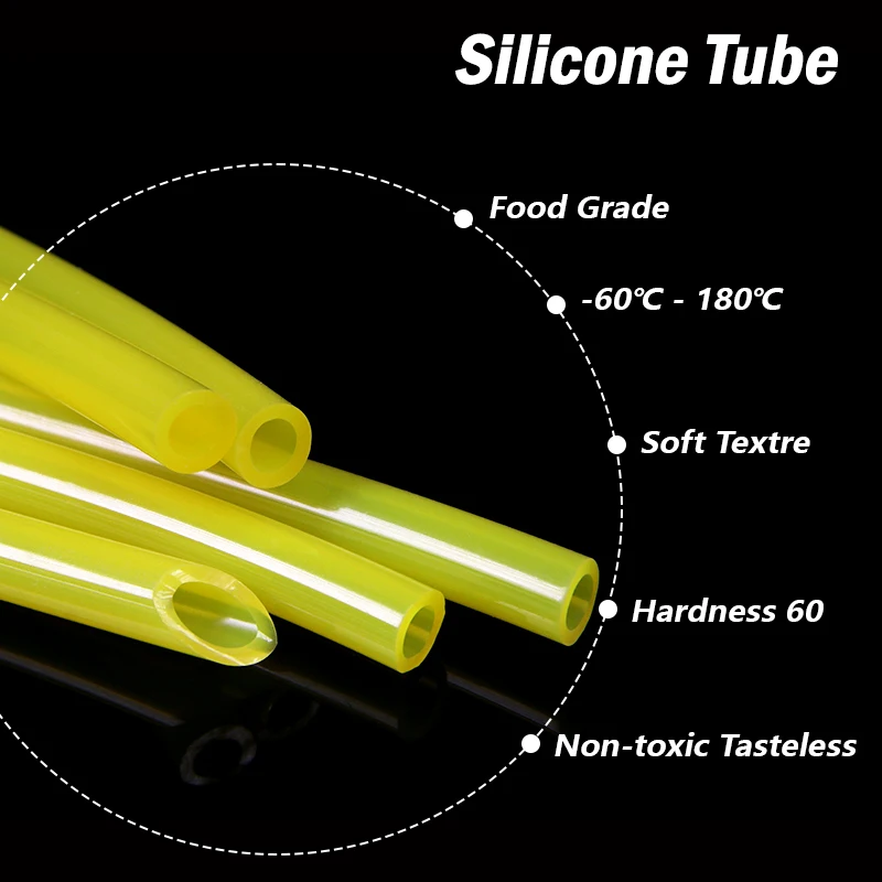 Yellow Food Grade Silicone Tube ID 0.5 1 2 3 4 5 6 7 8 9 10 12 14 16 18 20 25mm Tasteless Flexible Rubber Hose Soft Water Pipe