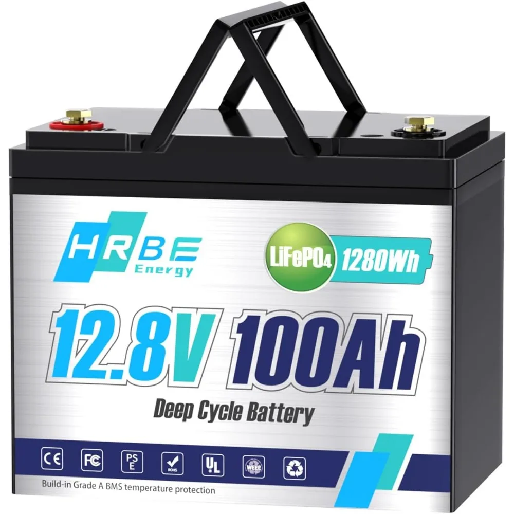 

100Ah LiFePO4 Battery 12.8V Lithium Battery Built-in 100A BMS, Rechargeable Lithium Iron Phosphate Battery, 8000+ Deep Cycles