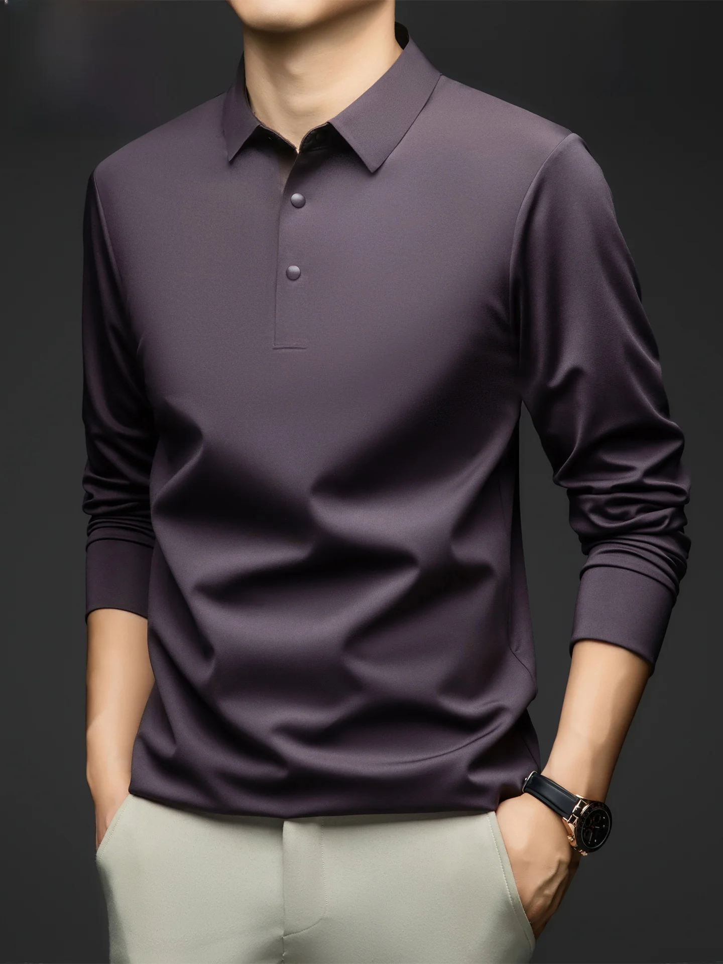 

Pierre Cardin Men's Long Sve irt Silk Sl Color Spring Autumn Faion Urban Busin Casual Wear